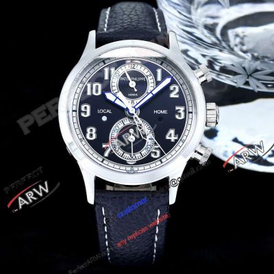 TWF Clone Patek Philippe Calatrava Pilot Travel Time Chronograph Blue Dial Watch